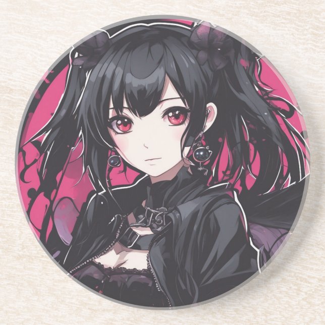 Anime Goth Girl Fantasy Art Getränkeuntersetzer (Vorne)