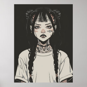 Anime Gothic Girl mit Tattoos Blick annoyed Pos Poster