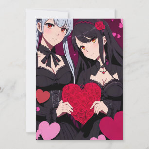 Anime Gothic Valentinstag Rote Herzen Feiertagskarte