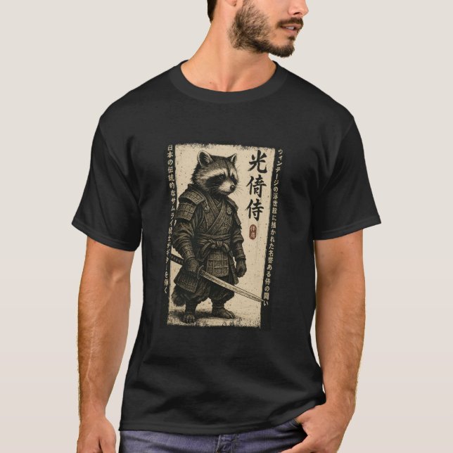 Anime Graphic for Men, Japanese Samurai Raccoon T-Shirt (Vorderseite)