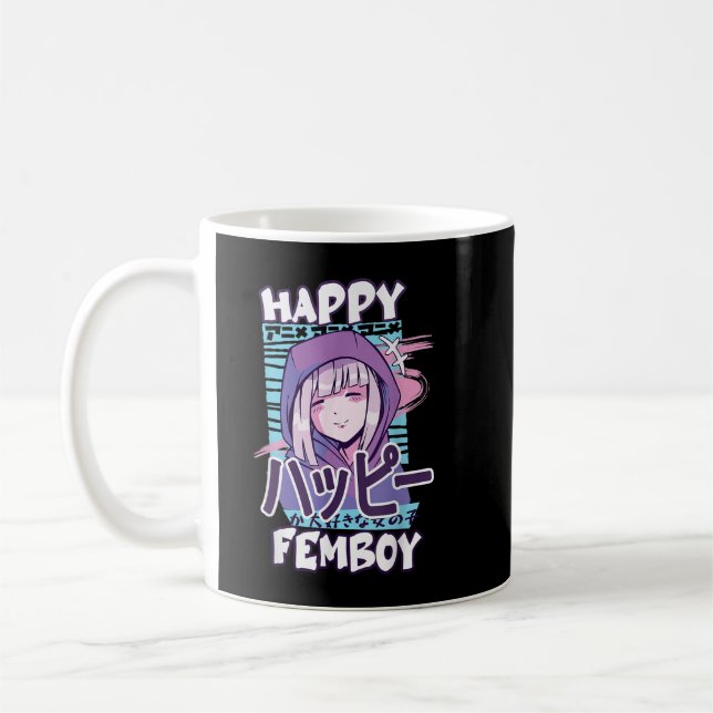 Anime Happy Femboy mit Happy in japanisch - Niedli Kaffeetasse (Links)
