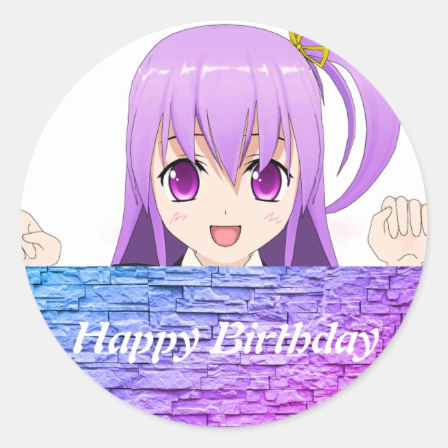 Anime Happy Geburtstag adorable japanisch Runder Aufkleber (Vorderseite)