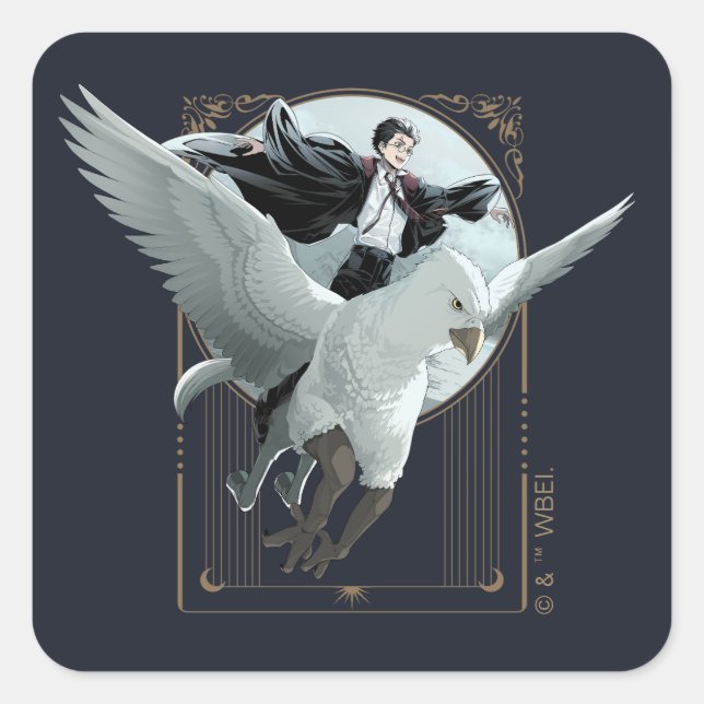 Anime HARRY POTTER™ Flight mit Buckbeak Quadratischer Aufkleber (Vorderseite)
