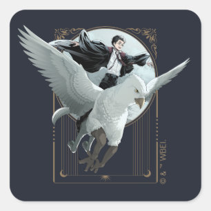 Anime HARRY POTTER™ Flight mit Buckbeak Quadratischer Aufkleber