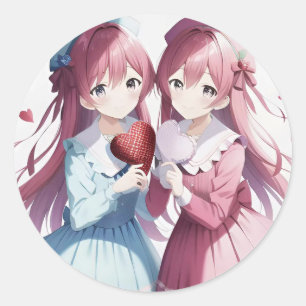 Anime herts Valentine Runder Aufkleber