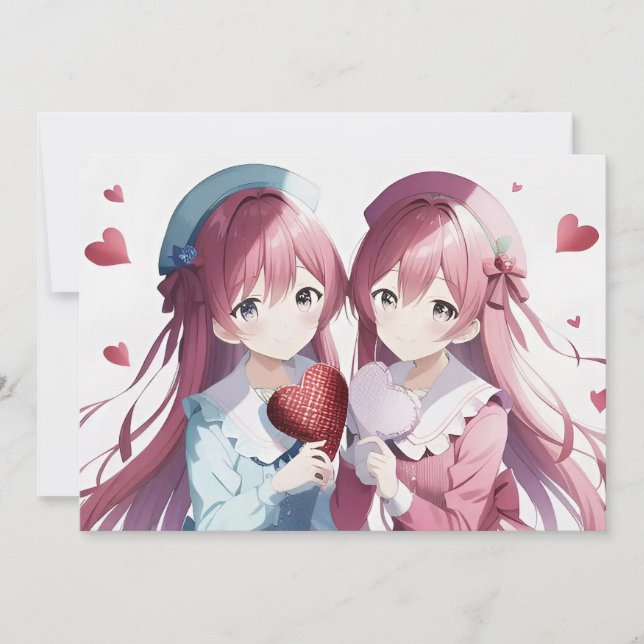 Anime herts Valentine's Day Feiertagskarte (Vorderseite)