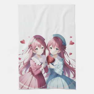 Anime herts Valentine's Day Geschirrtuch