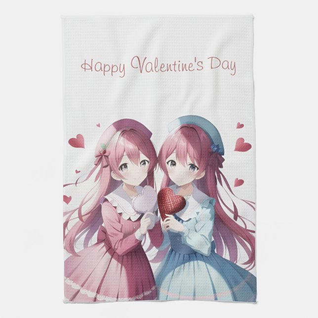 Anime herts Valentine's Day Kitchtuch Geschirrtuch (Vertikal)