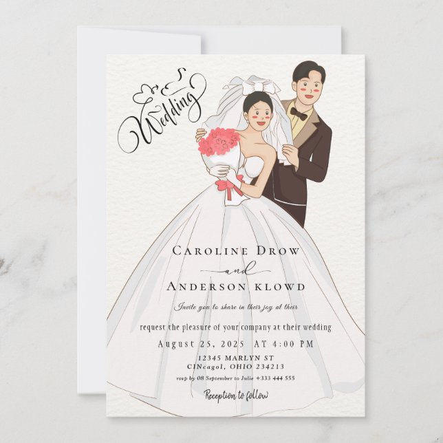 Anime-Hochzeitspaar Einladung (Vorderseite)