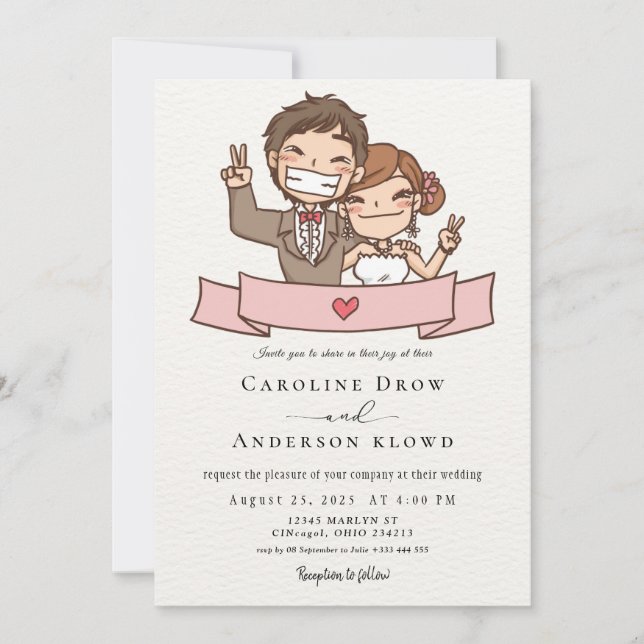 Anime-Hochzeitspaar Einladung (Vorderseite)