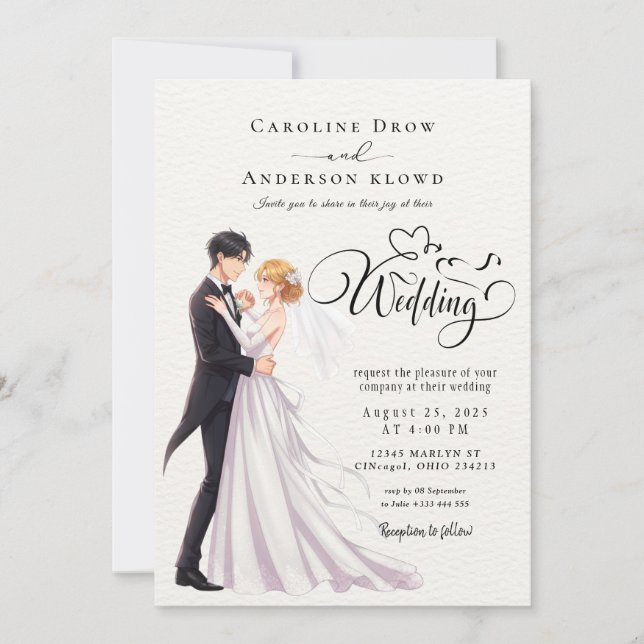 Anime-Hochzeitspaar Einladung (Vorderseite)