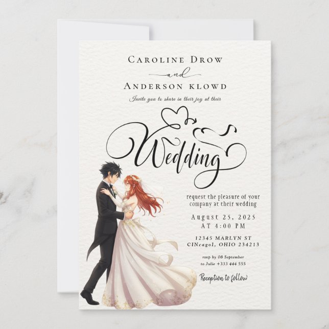 Anime-Hochzeitspaar Einladung (Vorderseite)