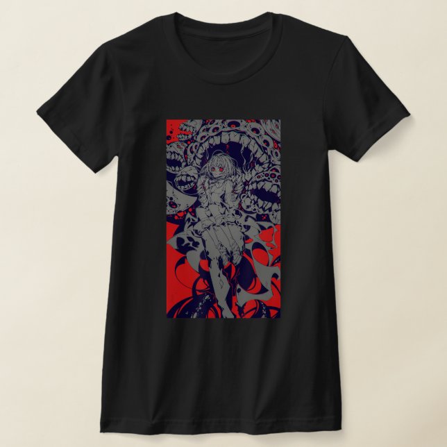 Anime Horror Aesthetic Scary Creepy Girl Japanese T-Shirt (Ablage )