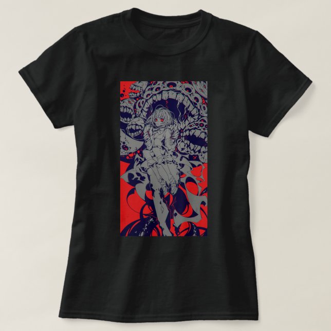 Anime Horror Aesthetic Scary Creepy Girl Japanese T-Shirt (Design vorne)