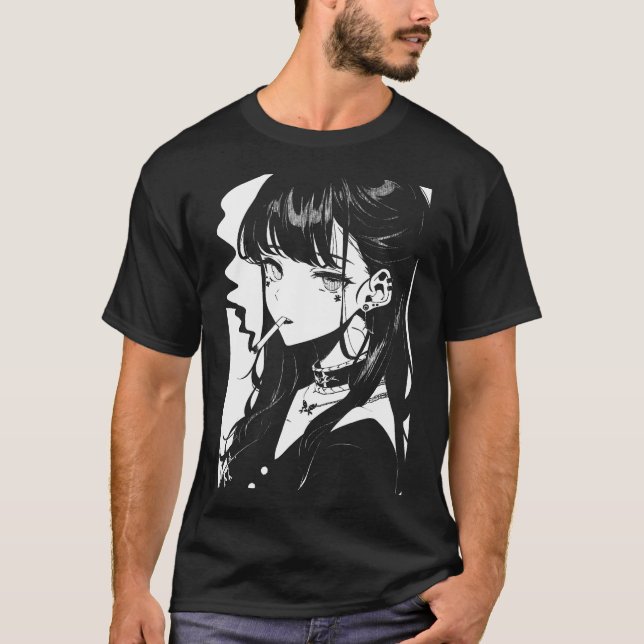 Anime Horror Girl Aesthetic Soft Grunge Waifu Japa T-Shirt (Vorderseite)