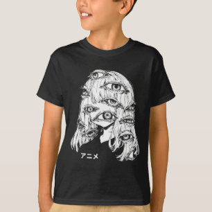 Anime in japanischen Zeichen Kawaii Augen Gesicht T-Shirt