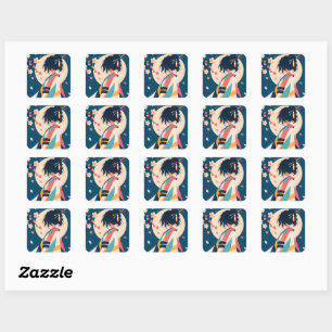 Anime-Inspirations-Aufkleber 7 Blossom Whisper Quadratischer Aufkleber