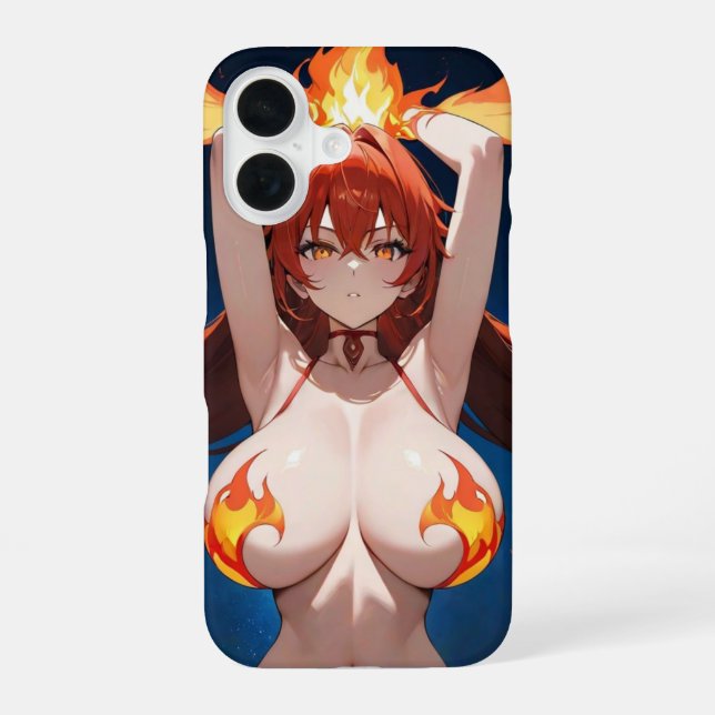 Anime-Inspiriert Flame Power Tough Phone Case iPhone 16 Hülle (Rückseite)