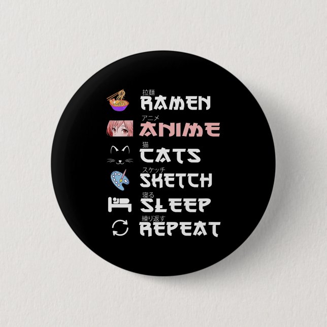 Anime japanese ramen sketching cat Anime Lover Gir Button (Vorderseite)
