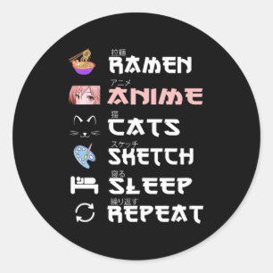 Anime japanese ramen sketching cat Anime Lover Gir Runder Aufkleber