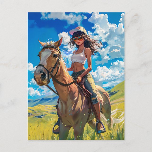 Anime Journey on Horseback Through Nature Postkarte (Vorderseite)