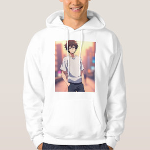 Anime-Junge auf Stadtstraße bei Sonnenuntergang –  Hoodie