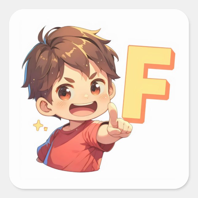 Anime-Junge Buchstabe F  Quadratischer Aufkleber (Vorderseite)