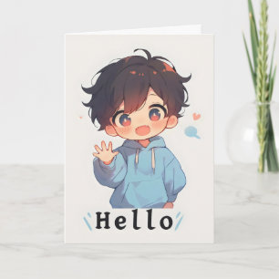 Anime-Junge Chibi Kawaii Hallo Feiertagskarte