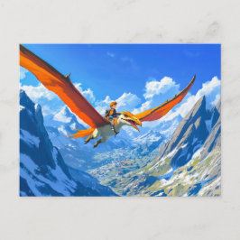 Anime-Junge fliegt Pteranodon-Dinosaurier-Alpen Feiertagspostkarte