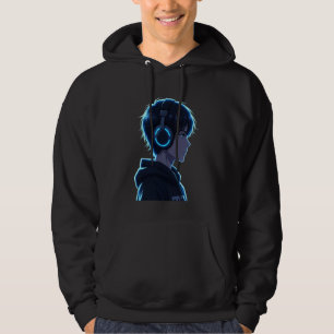 Anime-Junge Mann Manga-Grafik Kopfhörer Kunstwerk Hoodie