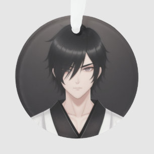 Anime-Junge mit dunklen Haaren in traditioneller K Ornament