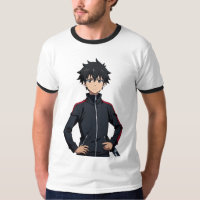 Anime-Junge mit Schwert in moderner Stadt bei Sonn