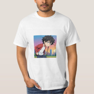 Anime-Junge spielt Baseball bei Sonnenuntergang in T-Shirt
