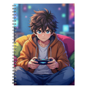 Anime-Junge spielt Videospiel Notizblock