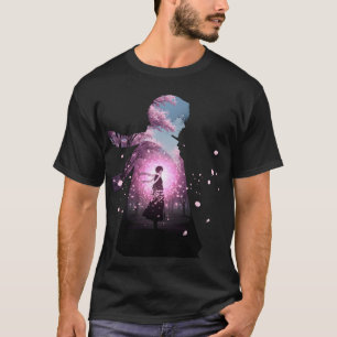 Anime-Jungen-Silhouette in Sakura-Kirschblüte T-Shirt