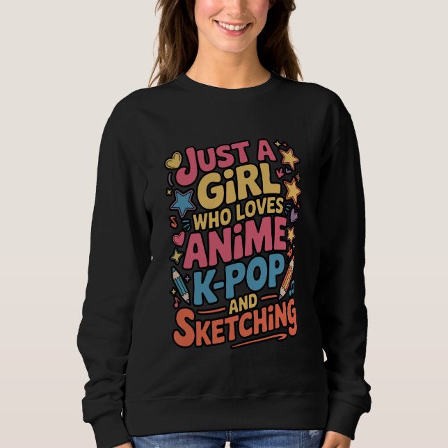 Anime K-Pop Sketching Cute Girl Art Sweatshirt (Vorderseite)