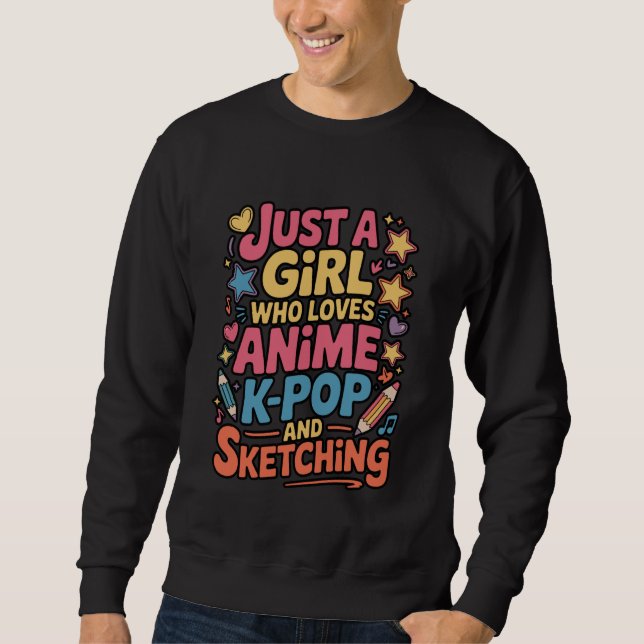 Anime K-Pop Sketching Cute Girl Art Sweatshirt (Vorderseite)