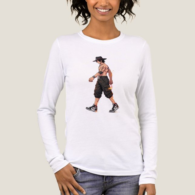 Anime-Kämpfer Walking Langarmshirt Tri-Blend Shirt (Vorderseite)