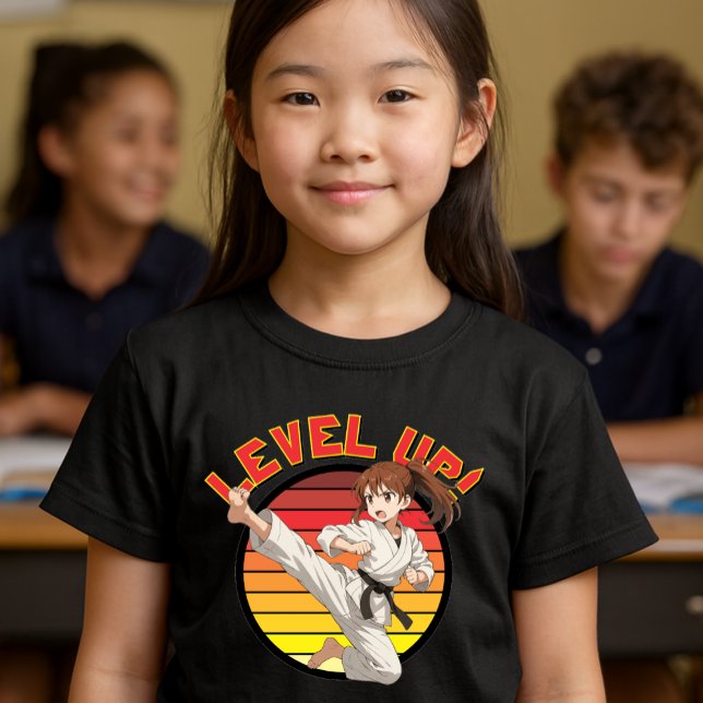 Anime Karate Girl On Retro Sunset Template Tri-Blend Shirt (Von Creator hochgeladen)