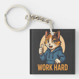 Anime-Katze - ARBEITE HART Motivations-Japanischer Schlüsselanhänger