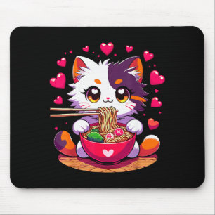 Anime-Katze, die Ramen-Nudeln mit Herzen isst Vale Mousepad