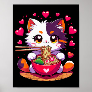 Anime-Katze, die Ramen-Nudeln mit Herzen isst Vale Poster