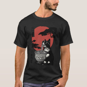 Anime-Katze isst Ramen japanische Ästhetik Kawaii T-Shirt