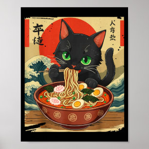 Anime-Katze isst Ramen japanische Kunst Grafik Kat Poster