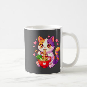 Anime-Katze isst Ramen-Nudeln mit Herzen Lustiges  Kaffeetasse