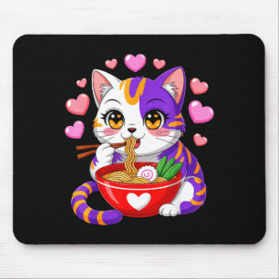 Anime-Katze isst Ramen-Nudeln mit Herzen Lustiges Mousepad