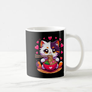 Anime-Katze isst Ramen-Nudeln mit Herzen Valenti Kaffeetasse