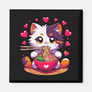 Anime-Katze isst Ramen-Nudeln mit Herzen Valenti Magnet