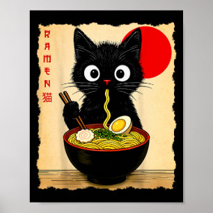 Anime-Katze-Ramen Japanische Lustige Katze Grafik Poster