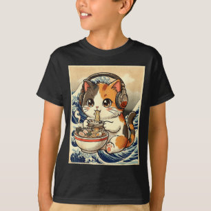 Anime-Katze-Ramen-Spieler japanische Kunst Retro-V T-Shirt